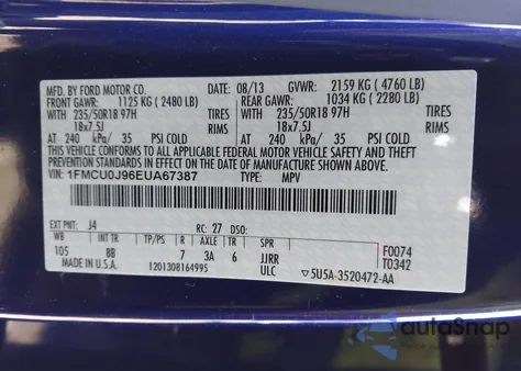 2014 Ford Escape Titanium from USA, damaged, VIN 1FMCU0J96EUA67387